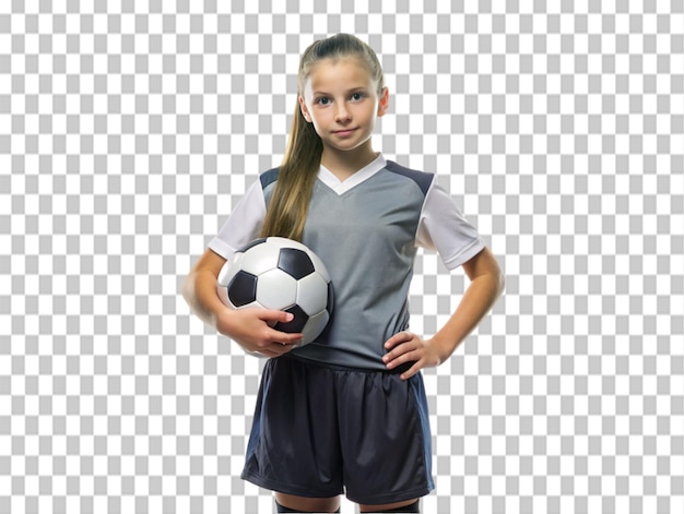 PSD joven jugadora de fútbol mujer en fondo transparente