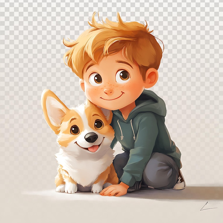 PSD un joven juguetón disfruta del tiempo con el adorable corgi