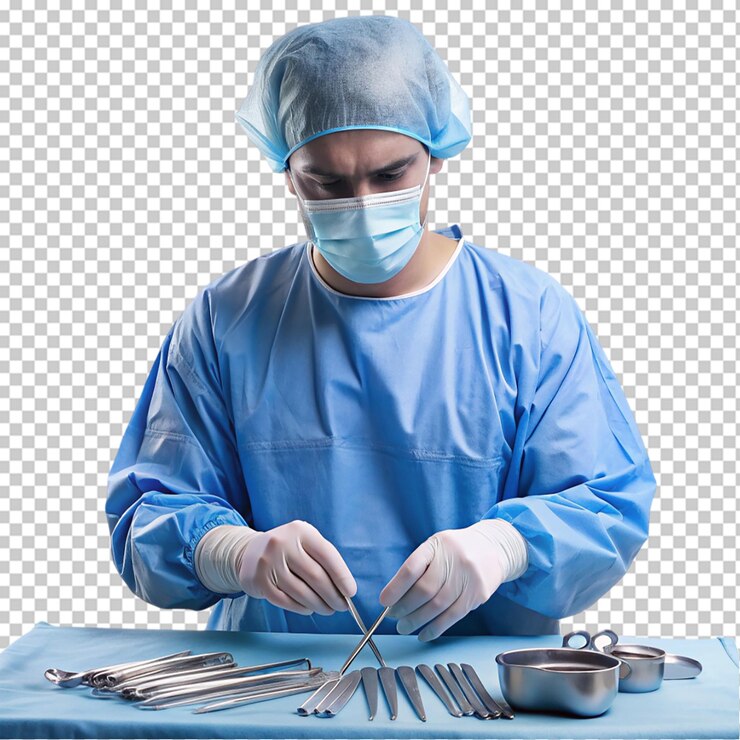 PSD joven médico en la operación de trasplante de garganta