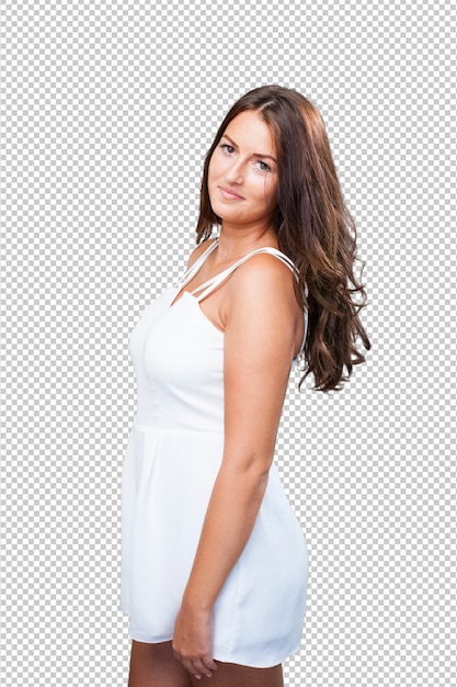 PSD joven mujer bonita con un vestido blanco