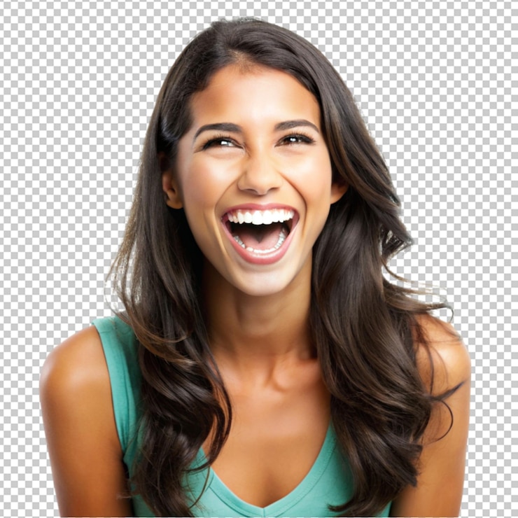 PSD joven mujer morena hispana riendo