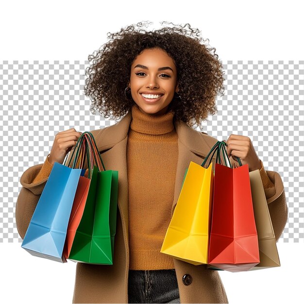 Joven mujer negra con bolsas de compras
