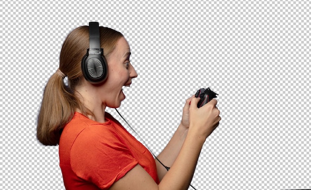 joven mujer rubia concepto de jugador