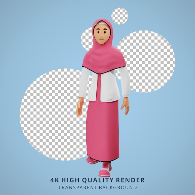 Joven musulmana caminando ilustración de personaje 3d