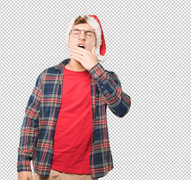 Joven en Navidad haciendo gestos