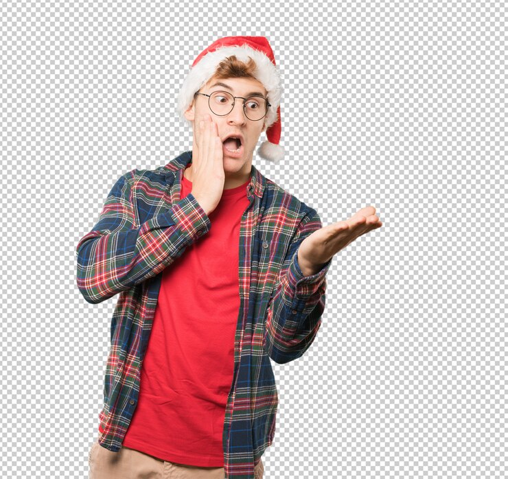 PSD joven en navidad haciendo gestos
