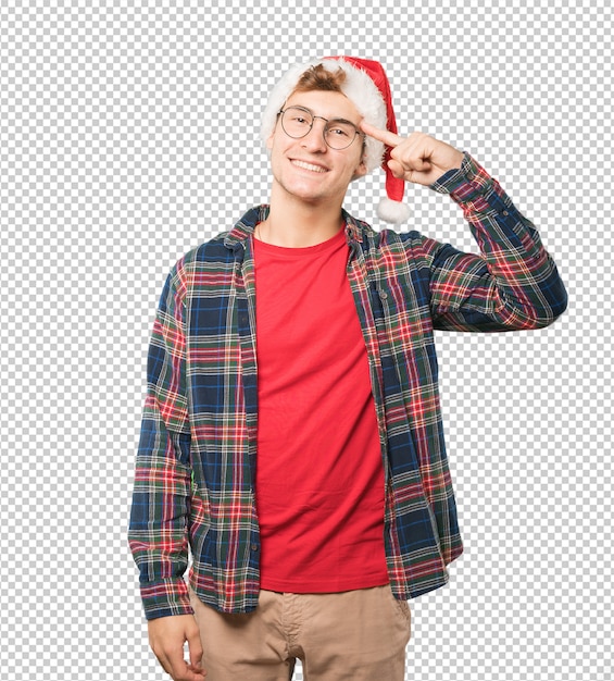 Joven en Navidad haciendo gestos