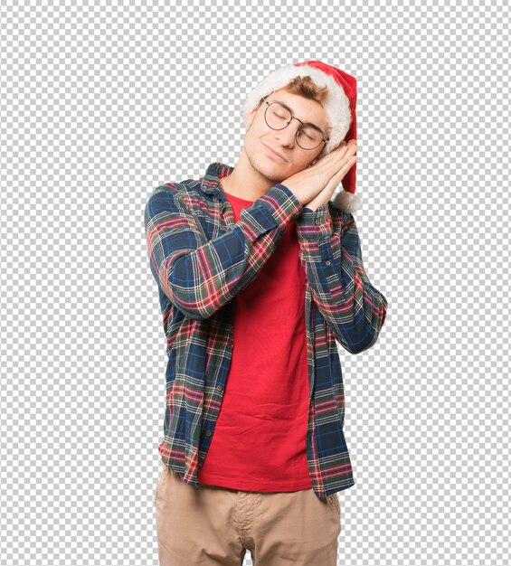 Joven en Navidad haciendo gestos