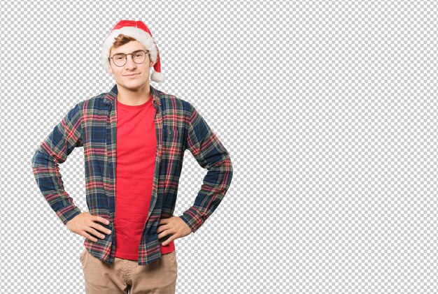 Joven en Navidad haciendo gestos