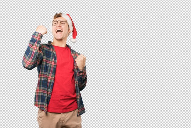 Joven en Navidad haciendo gestos