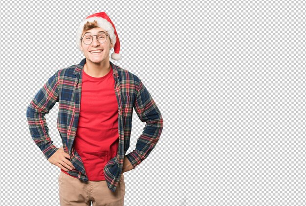 Joven en Navidad haciendo gestos