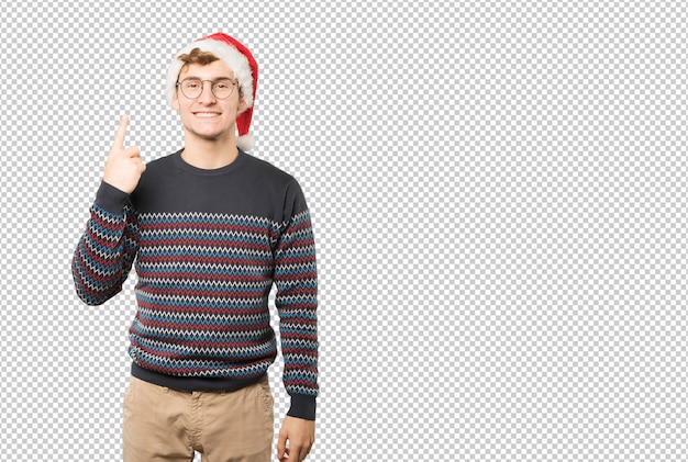 Joven en Navidad haciendo gestos