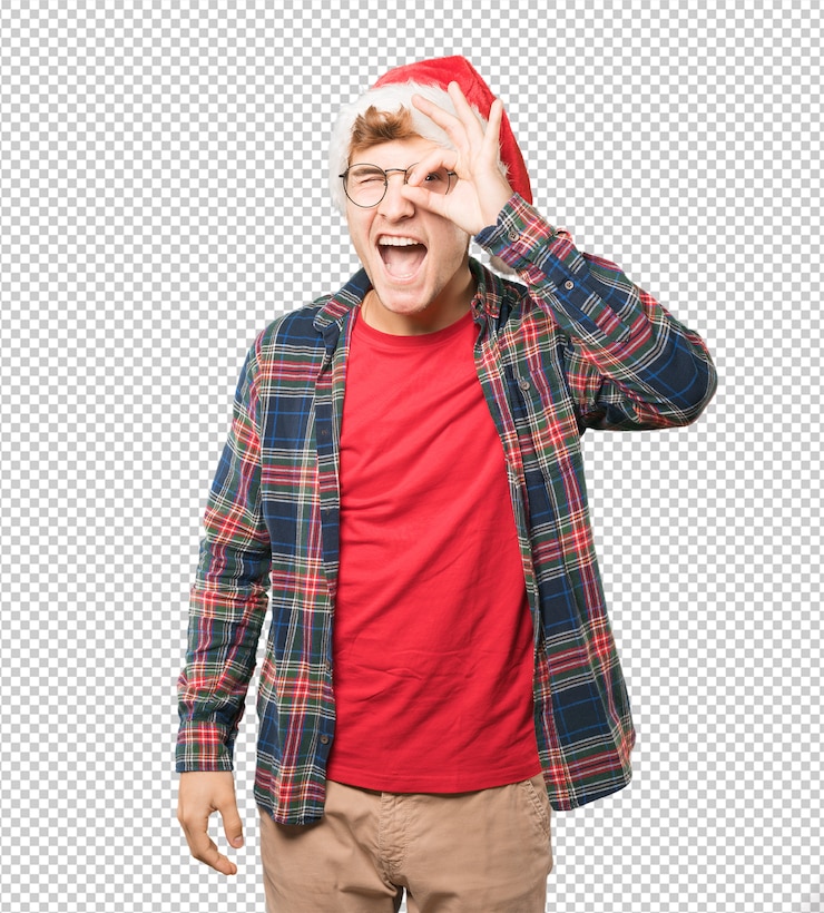 PSD joven en navidad haciendo gestos