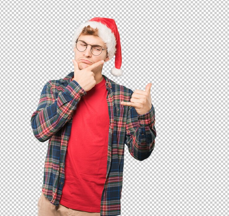PSD joven en navidad haciendo gestos