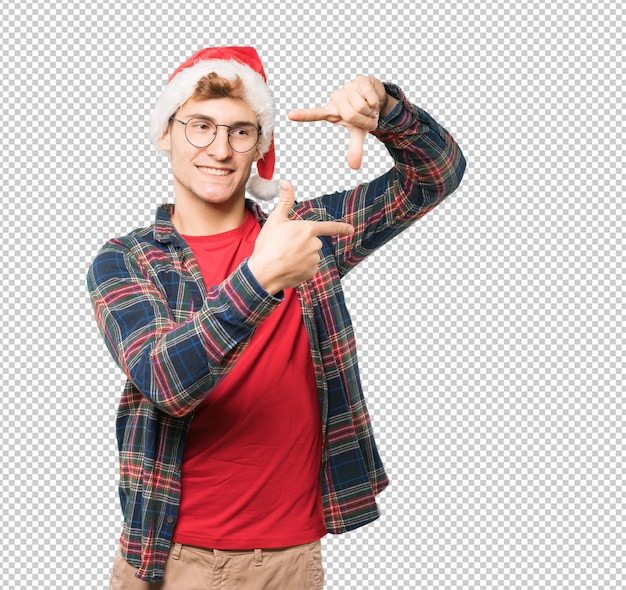 Joven en Navidad haciendo gestos
