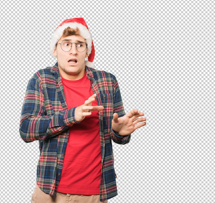 PSD joven en navidad haciendo gestos
