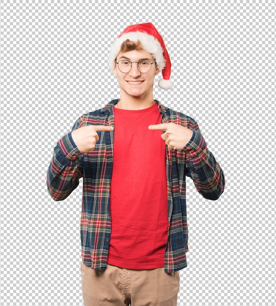 Joven en Navidad haciendo gestos