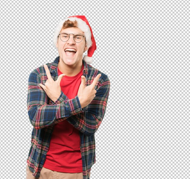 Joven en Navidad haciendo gestos