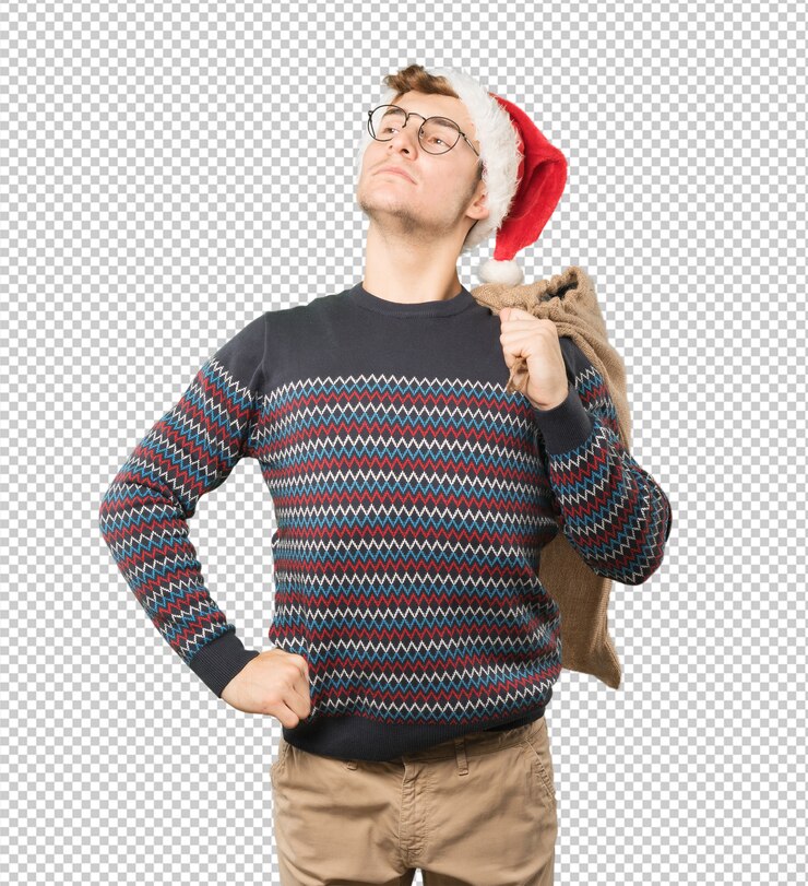 PSD joven en navidad haciendo gestos