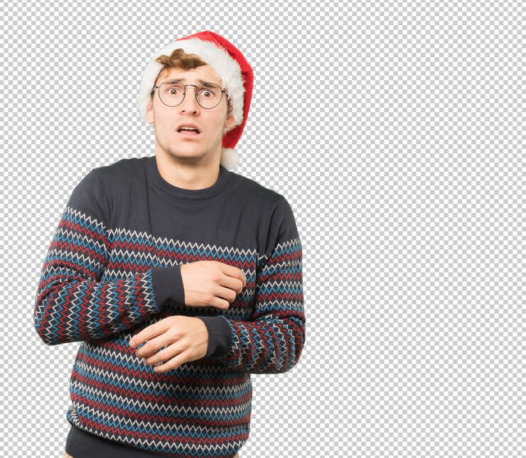 PSD joven en navidad haciendo gestos