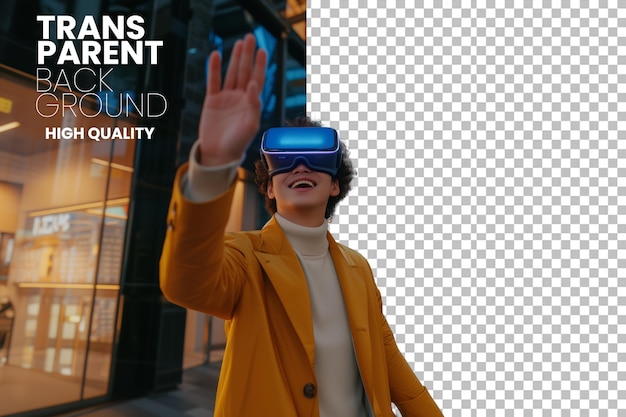 PSD un joven de negocios muy emocionado usando gafas apple vision pro vr archivo png