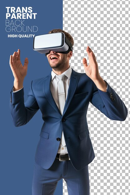 PSD un joven de negocios muy emocionado usando gafas apple vision pro vr archivo png