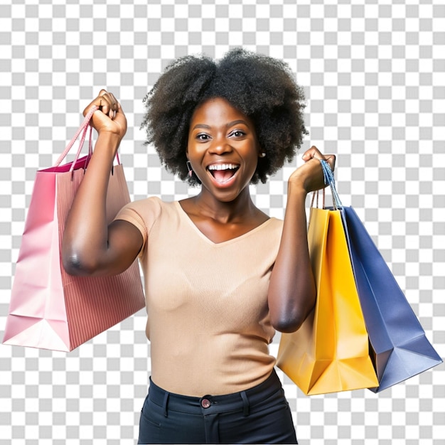 Joven negra con bolsas de compras