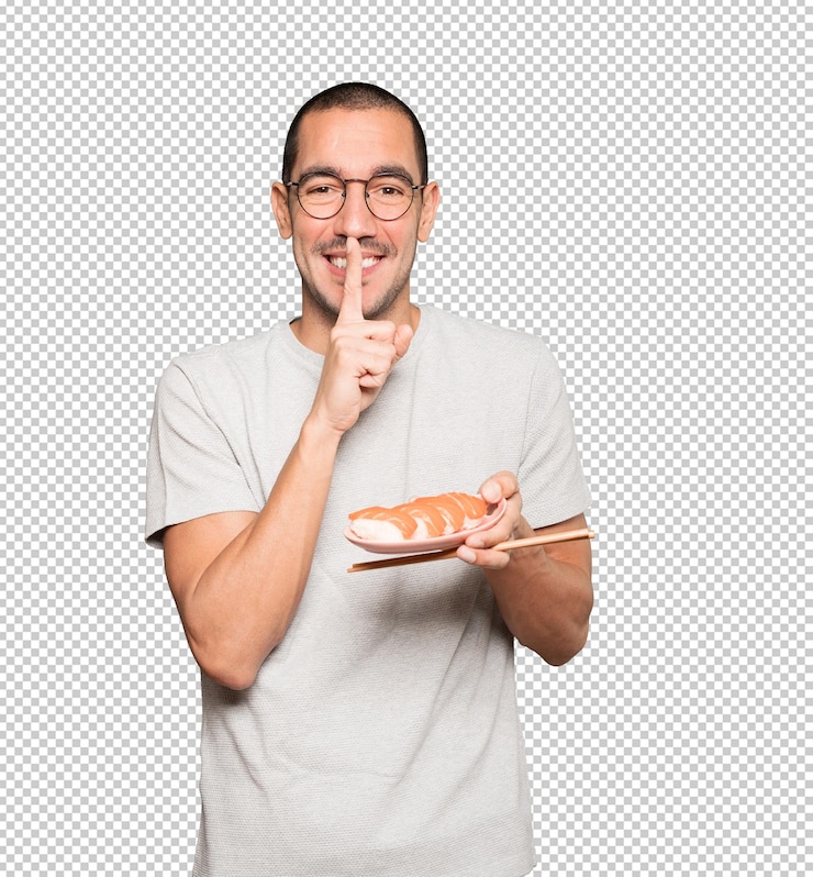 PSD joven con palillos para comer sushi