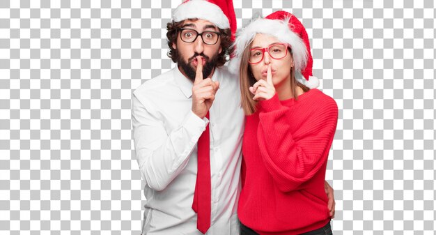 Joven pareja expresando el concepto de navidad pareja y fondo en diferentes capas.