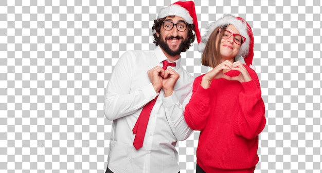 Joven pareja expresando el concepto de navidad pareja y fondo en diferentes capas.