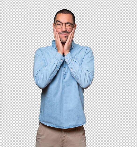 Joven preocupado haciendo un gesto de alivio