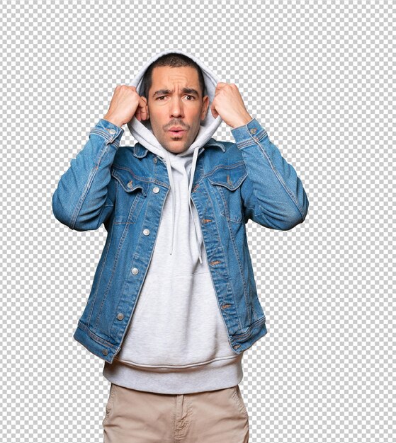 Joven preocupado haciendo un gesto de frío