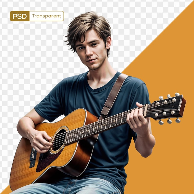 PSD joven psd tocando la guitarra acústica aislado fondo transparente