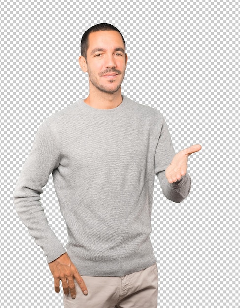 Joven saludando con la mano
