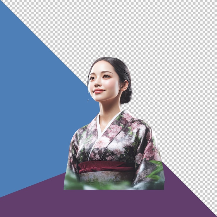 PSD una joven serena con un kimono tradicional japonés