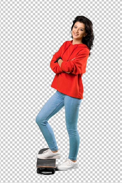 PSD joven skater mujer con sudadera roja