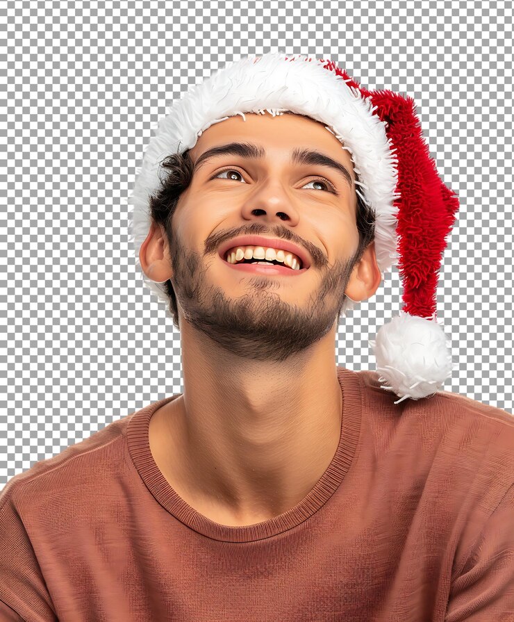 PSD joven con sombrero de papá noel aislado en un fondo transparente