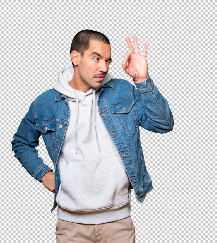 PSD joven sorprendido usando sus manos como un binocular