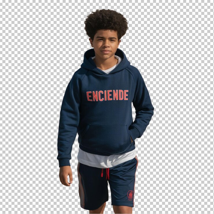 PSD un joven con una sudadera azul con la palabra abuelo en ella