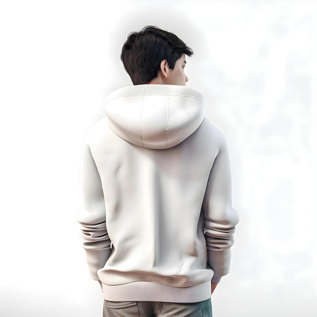 PSD joven con una sudadera blanca sobre un fondo blanco renderizado en 3d