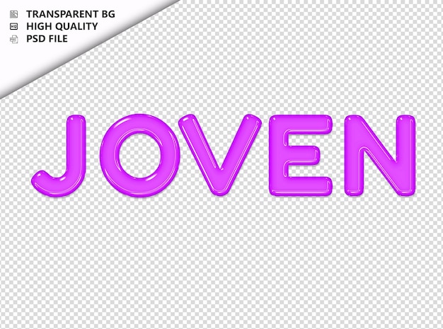 PSD joven tipografia texto roxo vidro brilhante psd transparente