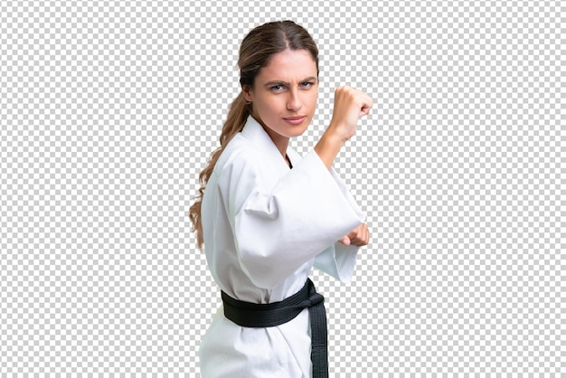 Joven uruguaya sobre antecedentes aislados haciendo karate