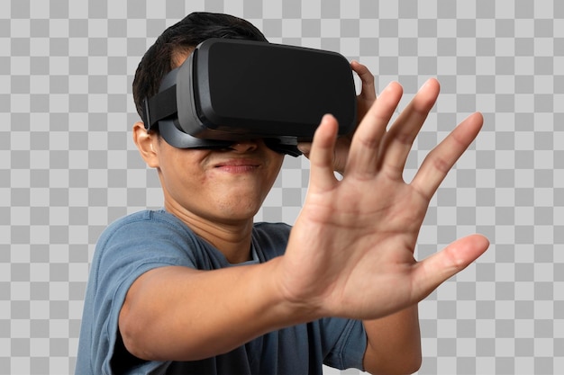 Joven usando casco de realidad virtual VR