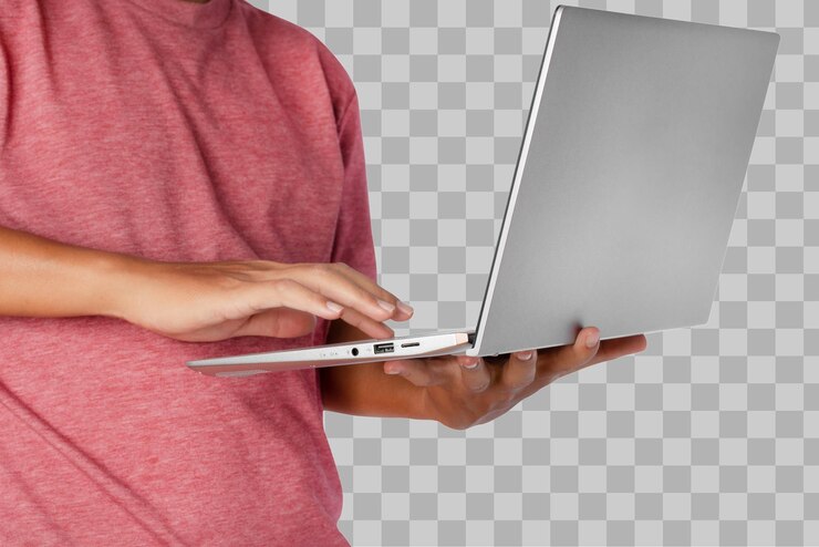 PSD joven usando una computadora portátil trabajando en línea