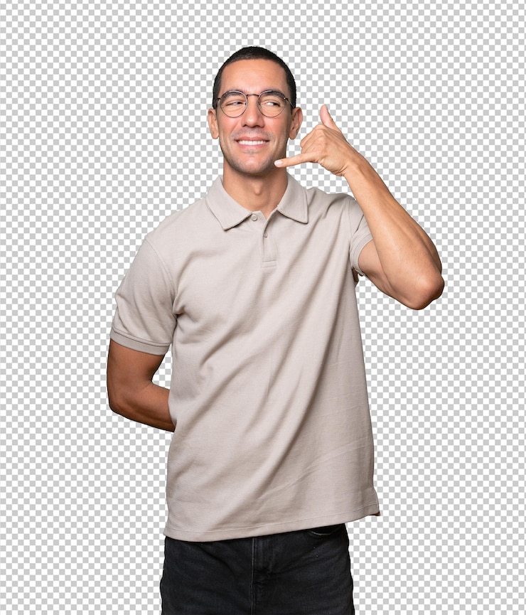PSD joven vacilante haciendo un gesto de llamar con la mano