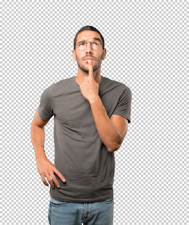 PSD joven vacilante mirando gesto