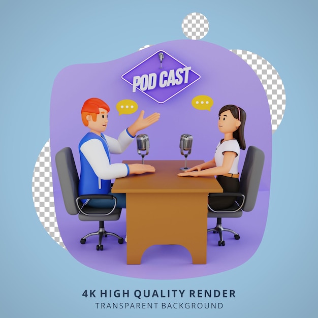 Jóvenes entrevistados en podcastjóvenes entrevistados en podcast ilustración de personajes en 3d