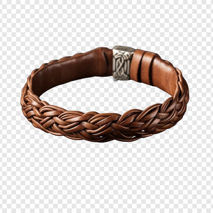 PSD joyería de brazalete de cuero aislada sobre fondo transparente