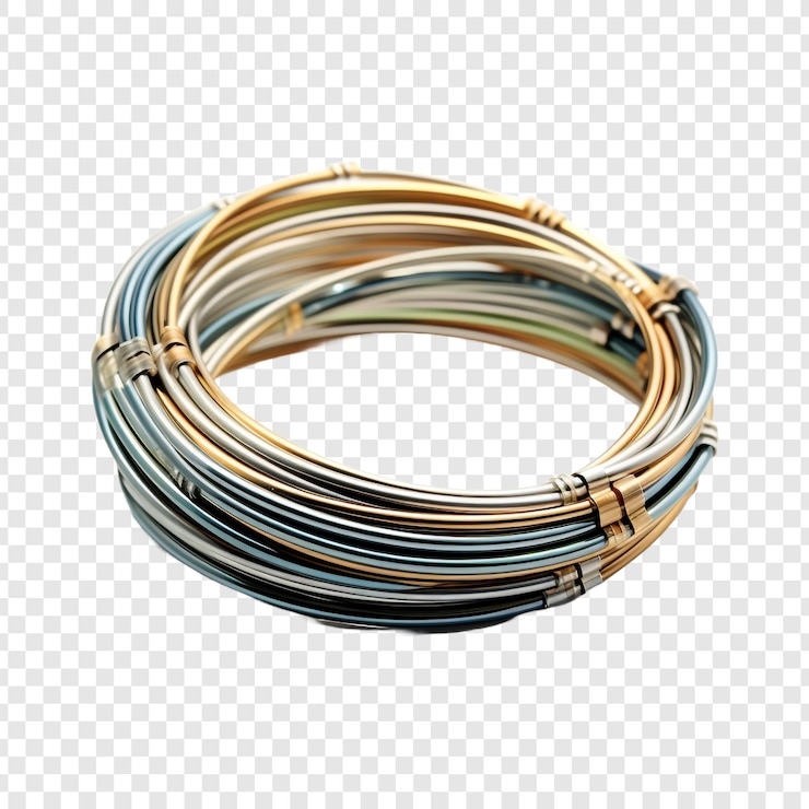 PSD joyería de pulsera de alambre de memoria aislada sobre fondo transparente