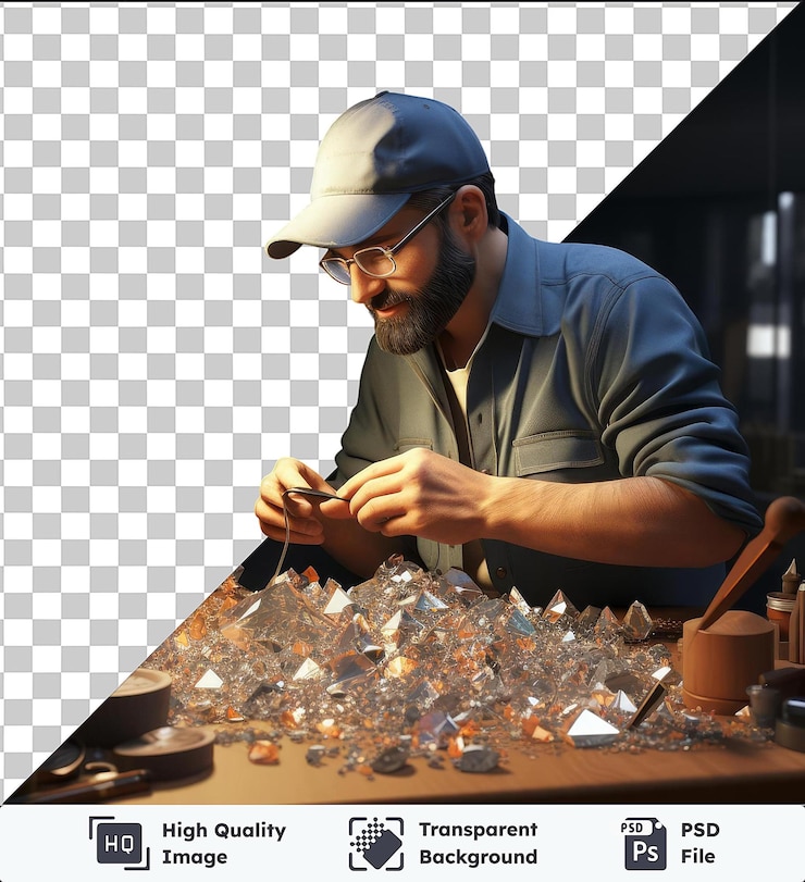 PSD un joyero 3d psd transparente de alta calidad examina una piedra preciosa